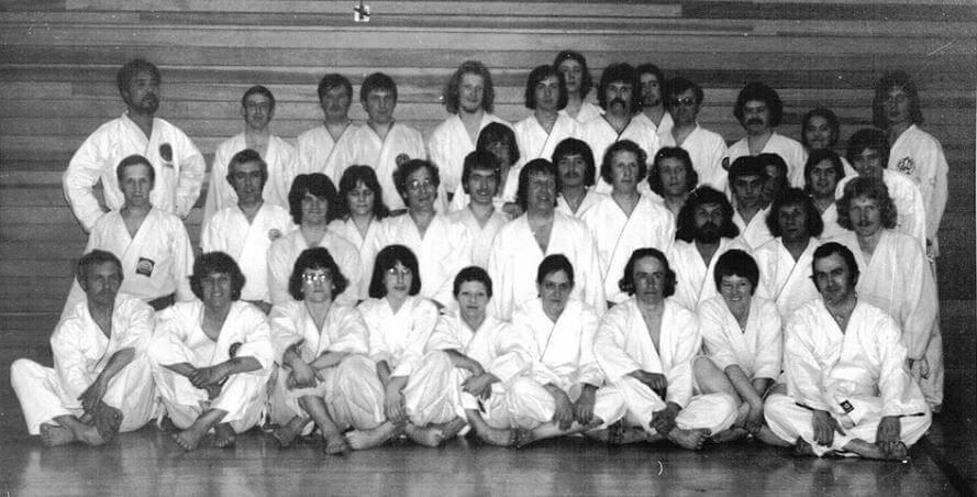 Sensei Dave Fraser in a group photo with karate students in the 1970s